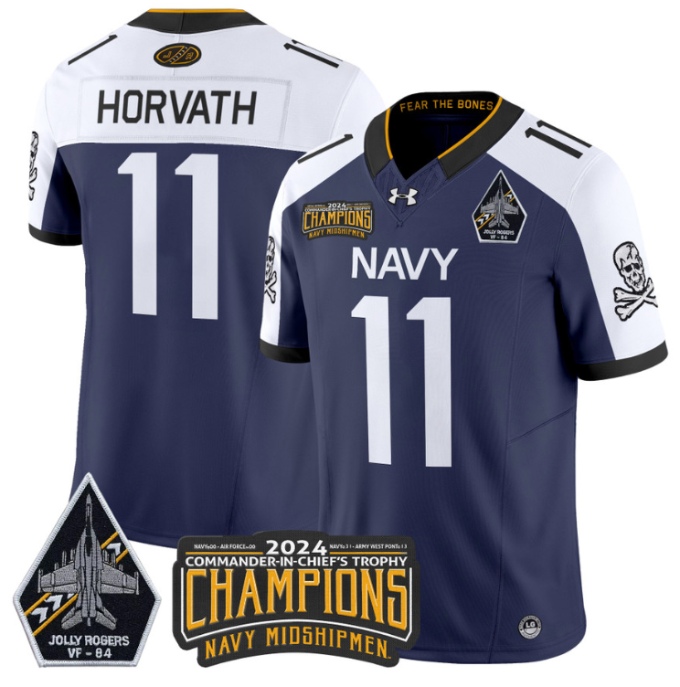 Blake Horvath Jersey #11 Navy Midshipmen 2024 Jolly Rogers Champions Navy Alternate