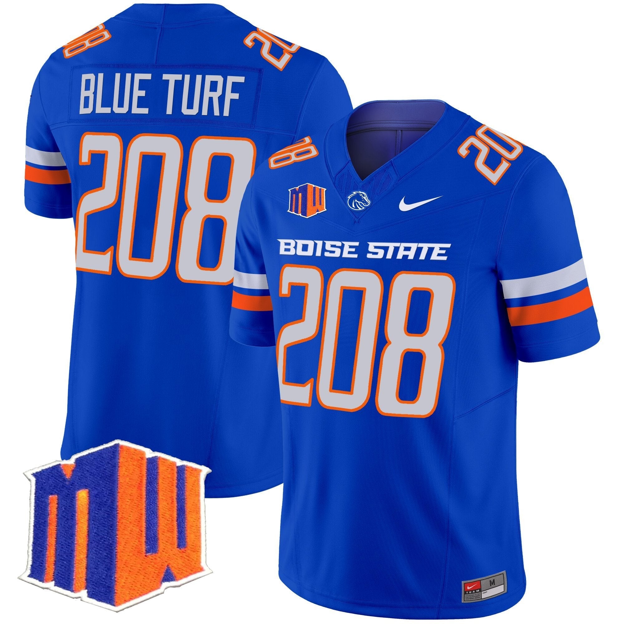 Blue Turf Jersey #208 Boise State Broncos 2025 Vapor Stitched Royal