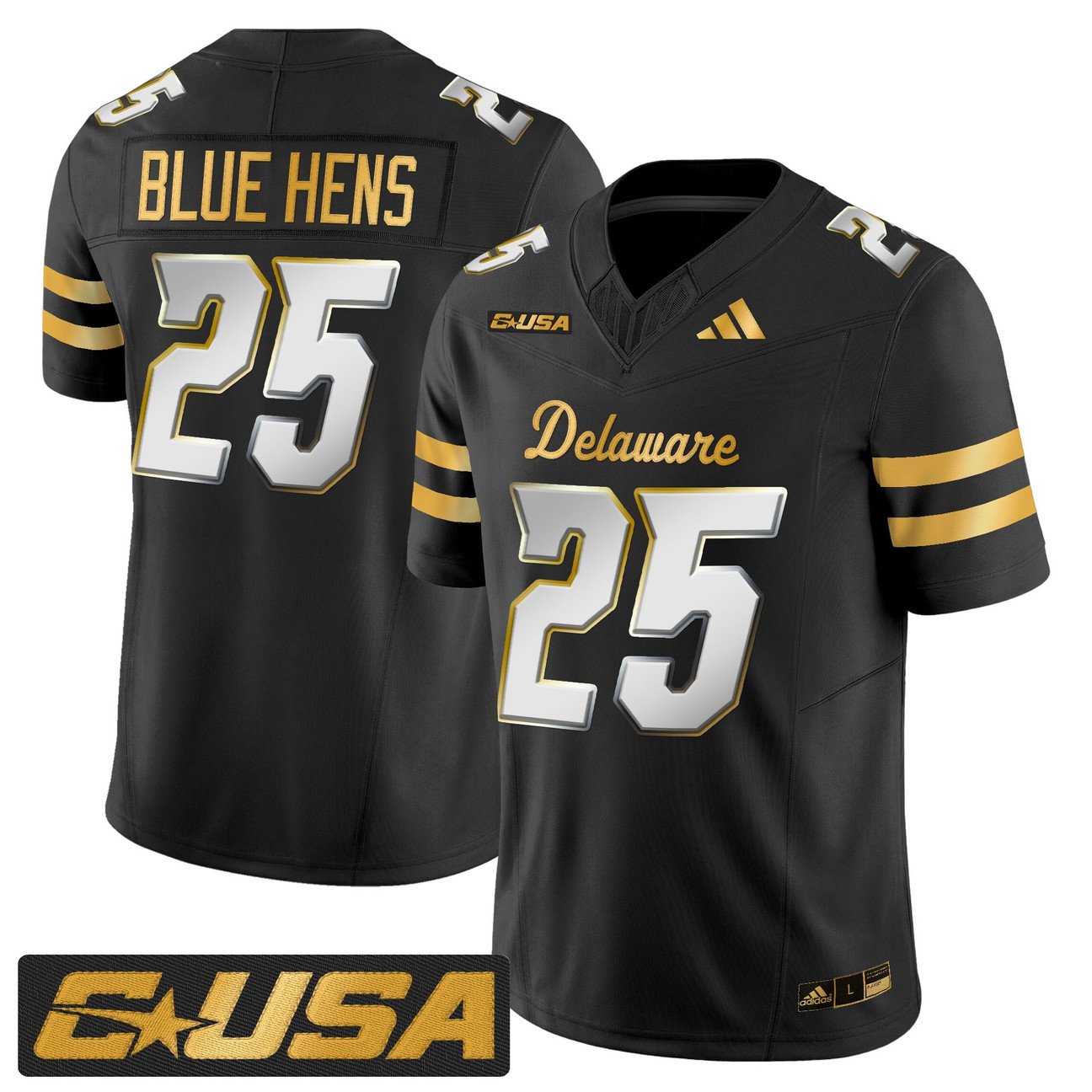 Blue Hens Jersey #25 Delaware Blue Hens 2025 Gold Vapor Stitched