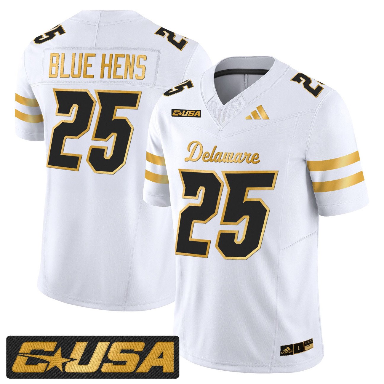 Blue Hens Jersey #25 Delaware Blue Hens 2025 Gold Vapor Stitched