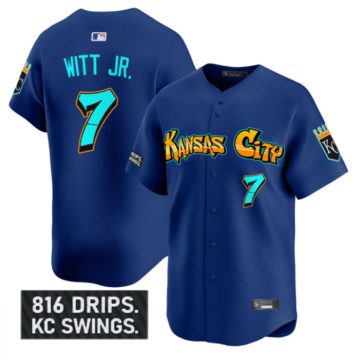 Bobby Witt Jr Jersey #7 Kansas City Royals Graffiti Crown Drop Stitched Royal