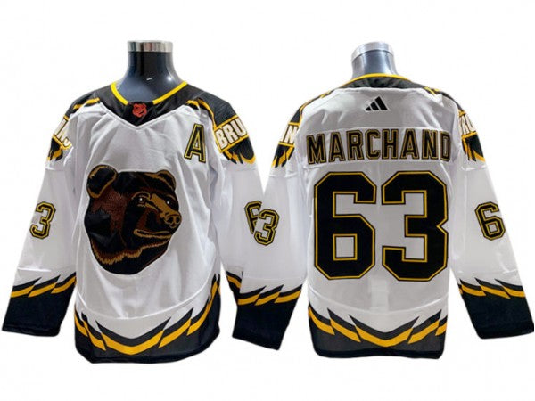 Boston Bruins #63 Brad Marchand White 2022&23 Reverse Retro Jersey