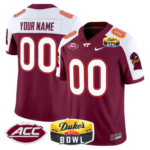 Custom Virginia Tech Hokies Jersey 2025 Duke’s Mayo Bowl Patch Vapor Maroon Alternate