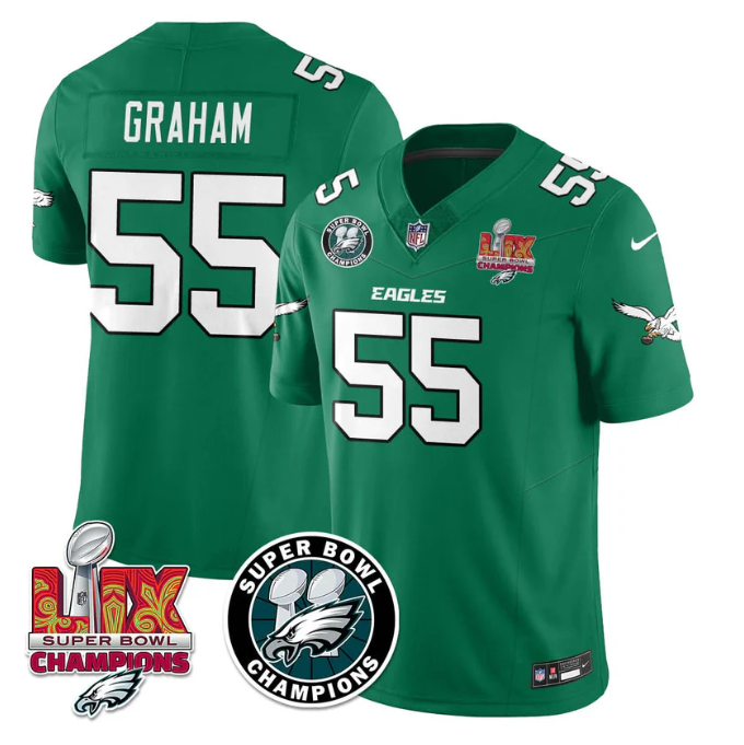 Brandon Graham Jersey #55 Super Bowl LIX Champions All Stitched Kelly Green