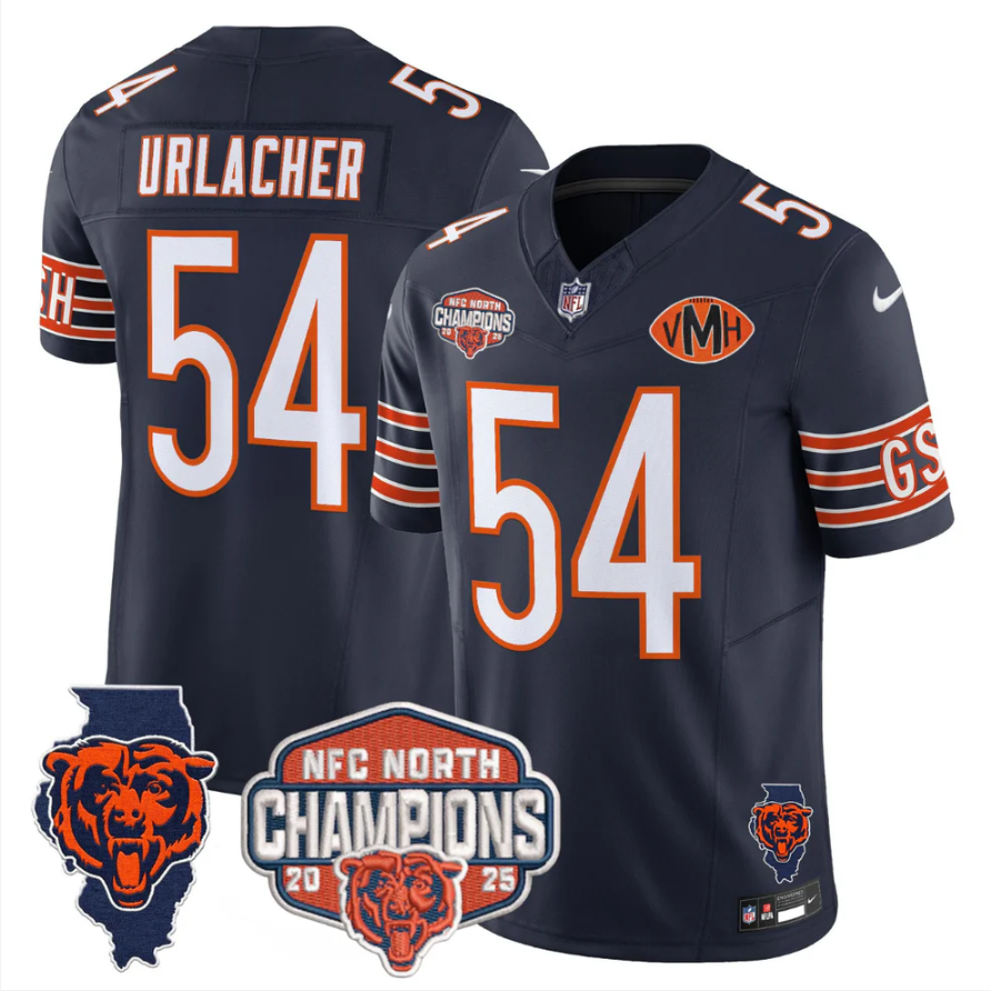 Brian Urlacher Jersey #54 NFC North Champions Patch 2025 V2 Stitched Navy Alternate