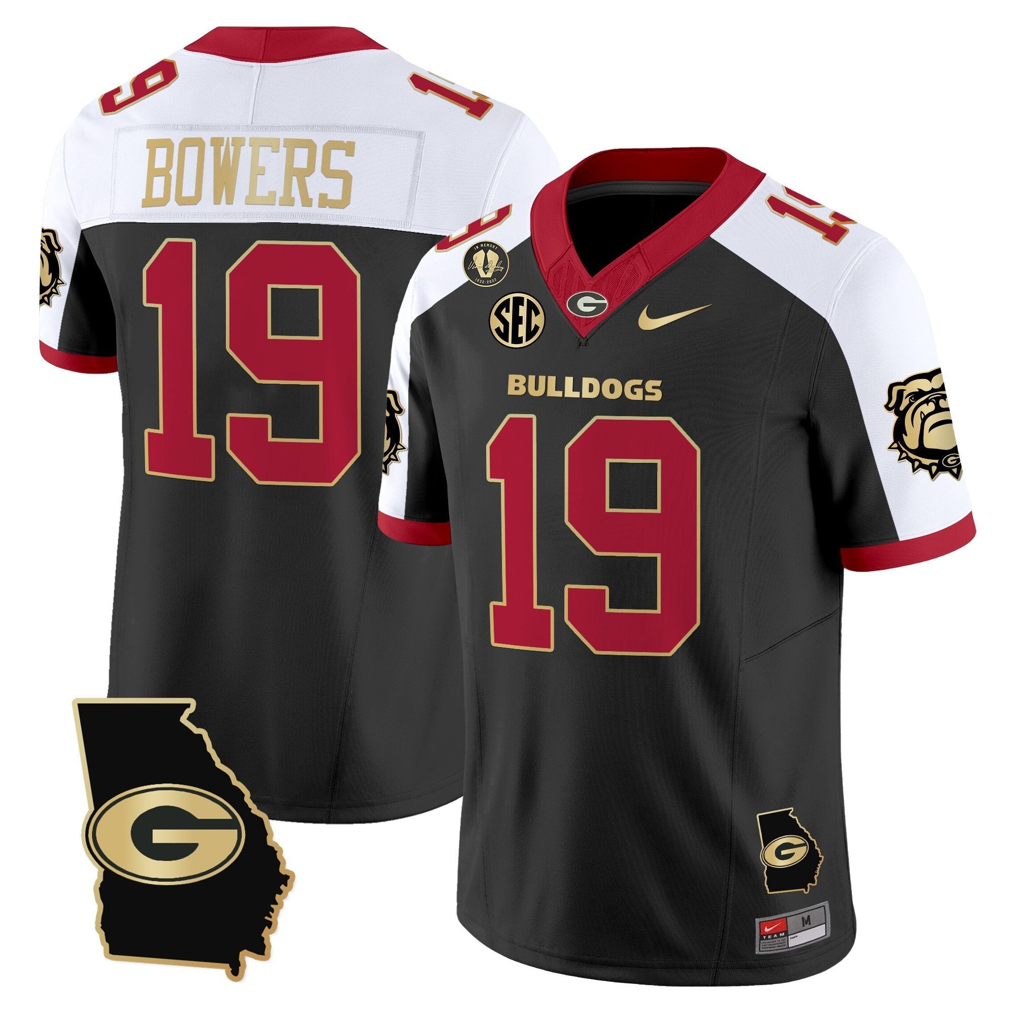 Brock Bowers Jersey #19 Georgia Bulldogs 2025 Georgia Map, Vince Dooley Stitched Alternate