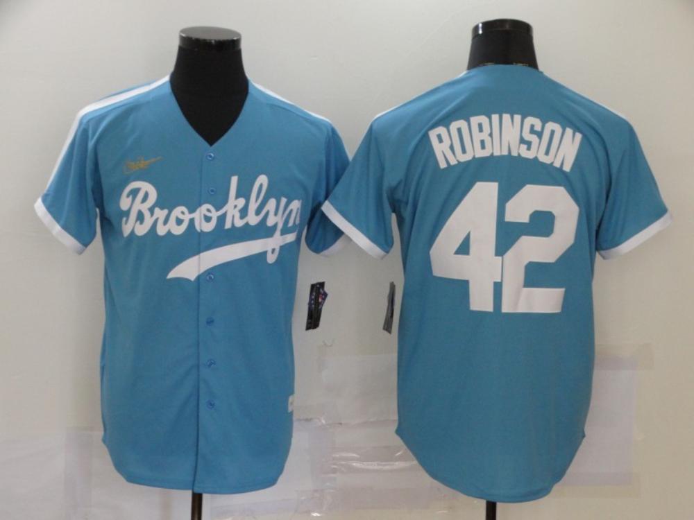 Brooklyn Dodgers Jackie Robinson Light Blue Throwback Jersey
