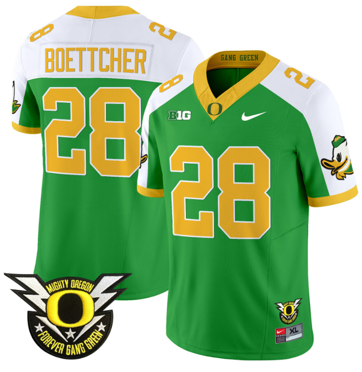 Bryce Boettcher Jersey #28 Oregon Duck Forever Gang Green Football Green Alternate