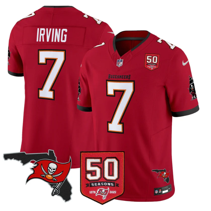 Bucky Irving Jersey #7 50 Seasons 1976-2025 Vapor Limited Stitched Red