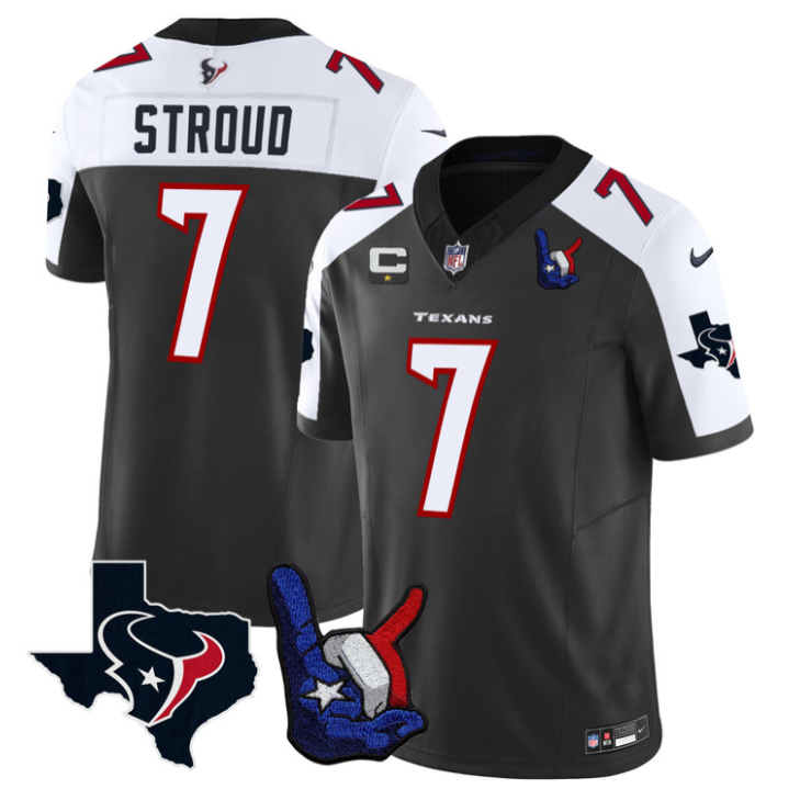 C.J. Stroud Jersey #7 Hand Sign Throwing Up Patch Limited Stitched