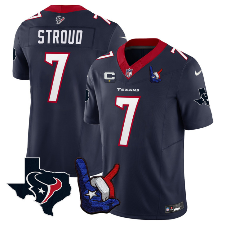 C.J. Stroud Jersey #7 Hand Sign Throwing Up Patch Limited Stitched