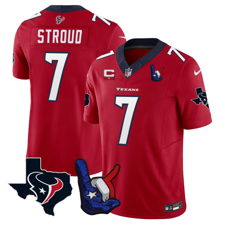 C.J. Stroud Jersey #7 Hand Sign Throwing Up Patch Limited Stitched