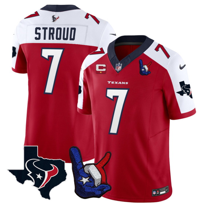 C.J. Stroud Jersey #7 Hand Sign Throwing Up Patch Limited Stitched