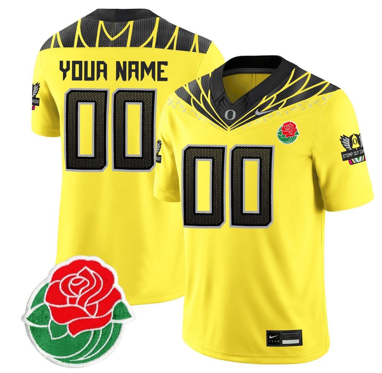 Custom Oregon Ducks Jersey Rose Bowl Patch Vapor Football Stitched Yellow