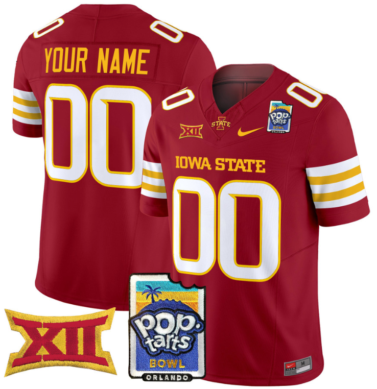 Custom Iowa State Cyclones Jersey 2025 PopTarts Bowl Patch White Limited