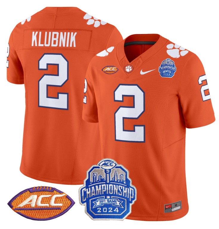 Cade Klubnik Jersey #2 Clemson Tigers 2024 ACC Championship Patch Orange