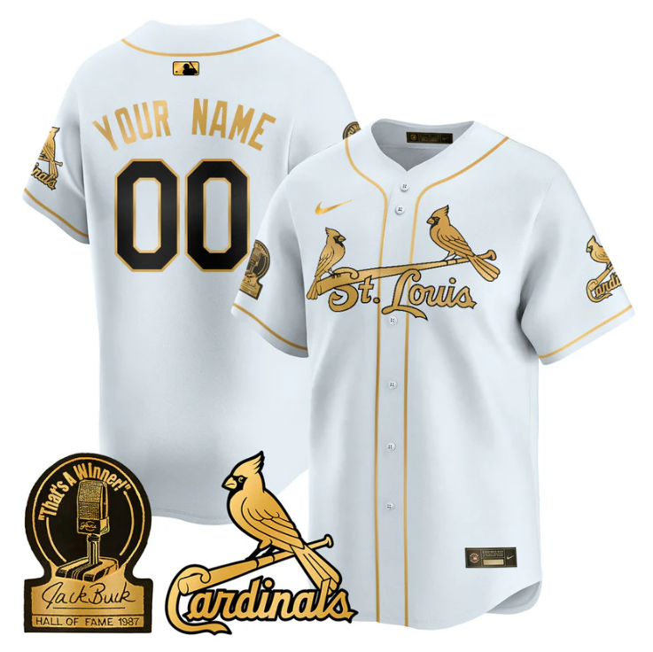 Custom St. Louis Cardinals Jersey Name, Number Jack Buck Limited Stitched White Gold