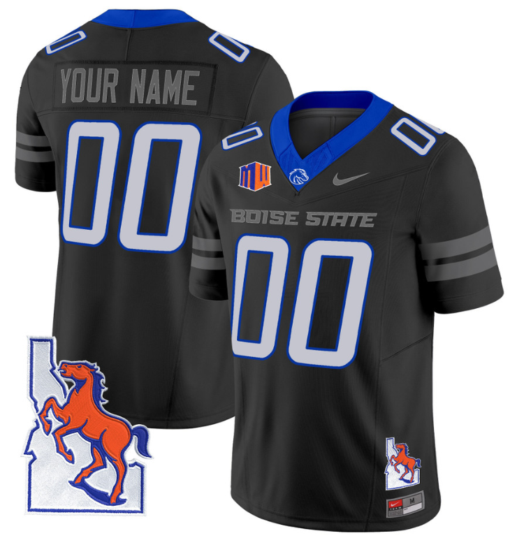 Custom Boise State Broncos Jersey Name, Number Map Patch Vapor Football Black