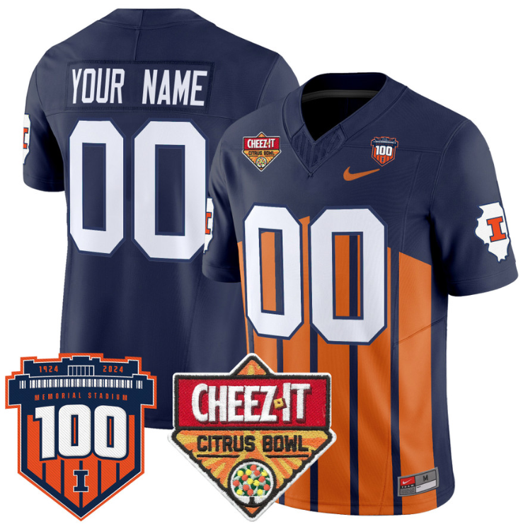 Custom Illinois Fighting Jersey 2025 Cheez-It Citrus Bowl Throwback