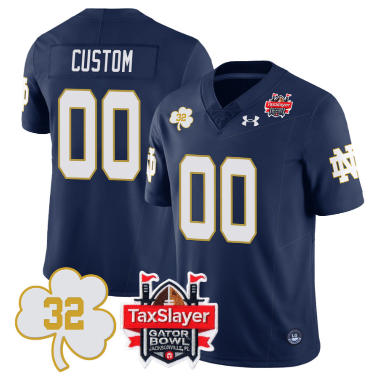 Custom Notre Dame Fighting Irish Jersey Name, Number TaxSlayer Gator Bowl Navy