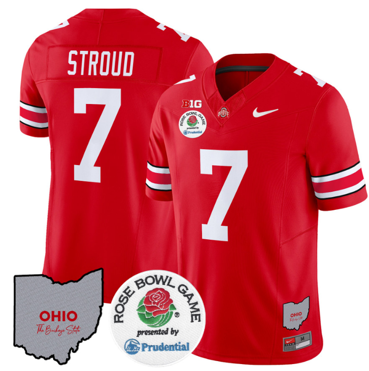 C J Stroud Jersey #7 Ohio State Buckeyes Rose Bowl Vapor Limited V2 Red (Copy)