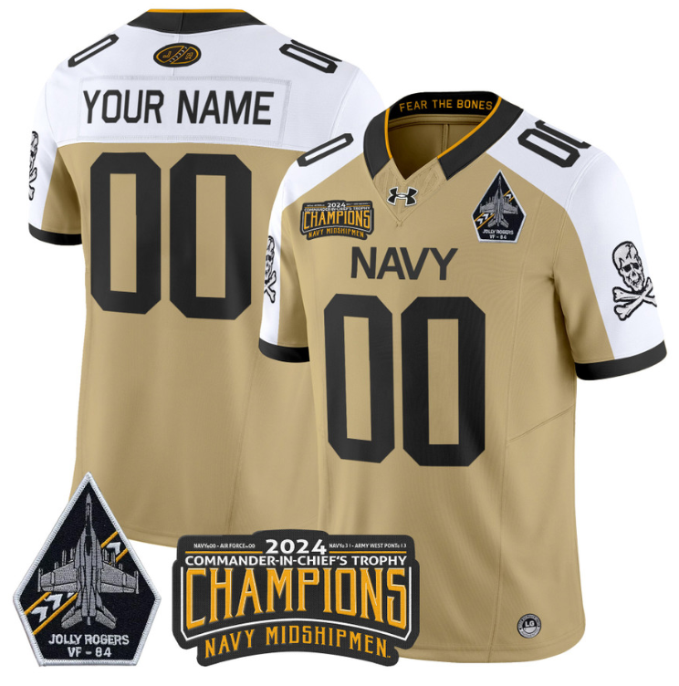 Custom Navy Midshipmen Jersey 2024 Jolly Rogers Champions Patch Navy