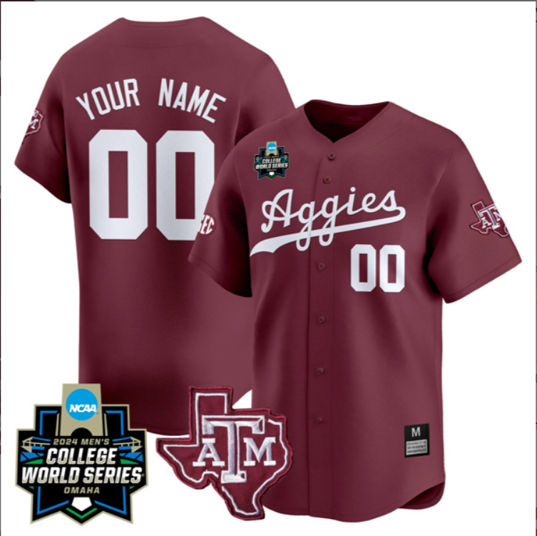 Custom Texas A&M College Baseball World Series Maroon Jersey – All Stitched