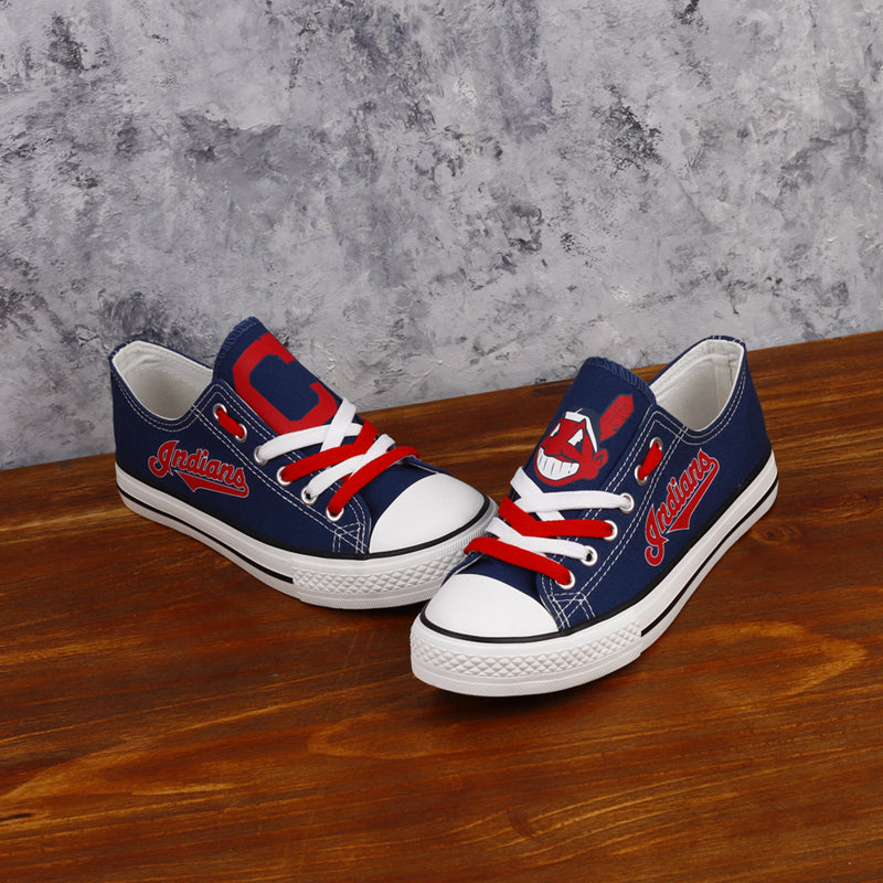 Cleveland Indians Limited Print MLB Baseball Fans Low Top Canvas Shoes Sport Sneakers T-DAC74L