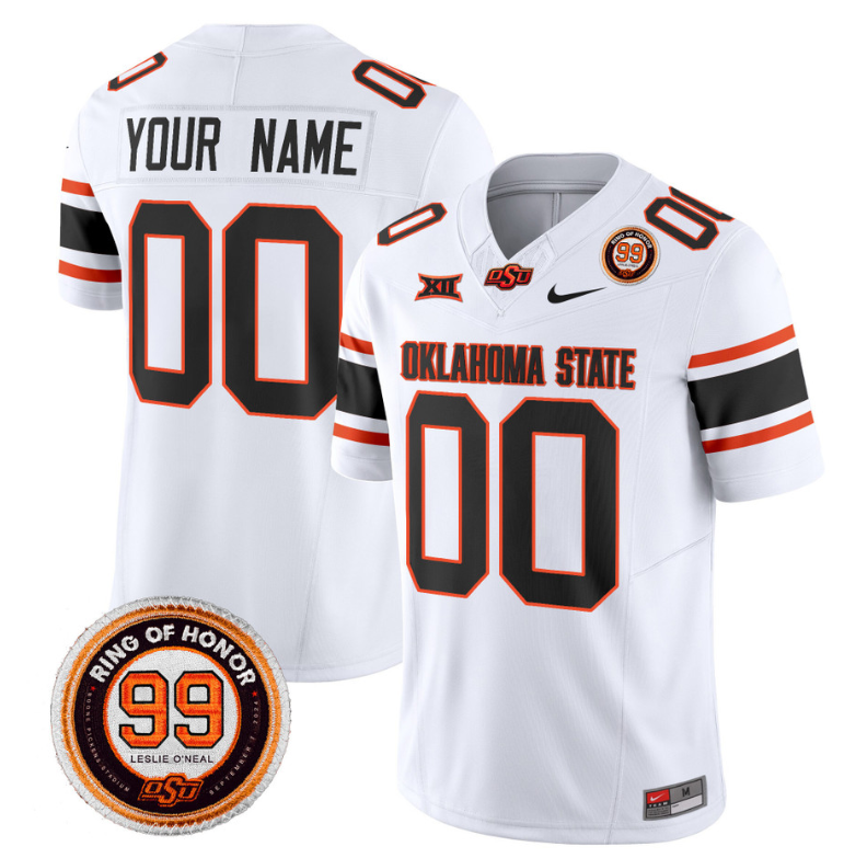 Custom Oklahoma State Cowboys Jersey Name and Number Leslie O'neal Patch Vapor Limited College Football Stitched White
