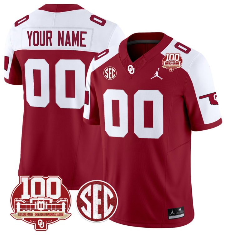 Custom Oklahoma Sooners Jersey Name and Number 100th Anniversary Patch Vapor Limited College Football Stitched Crimson Alternate
