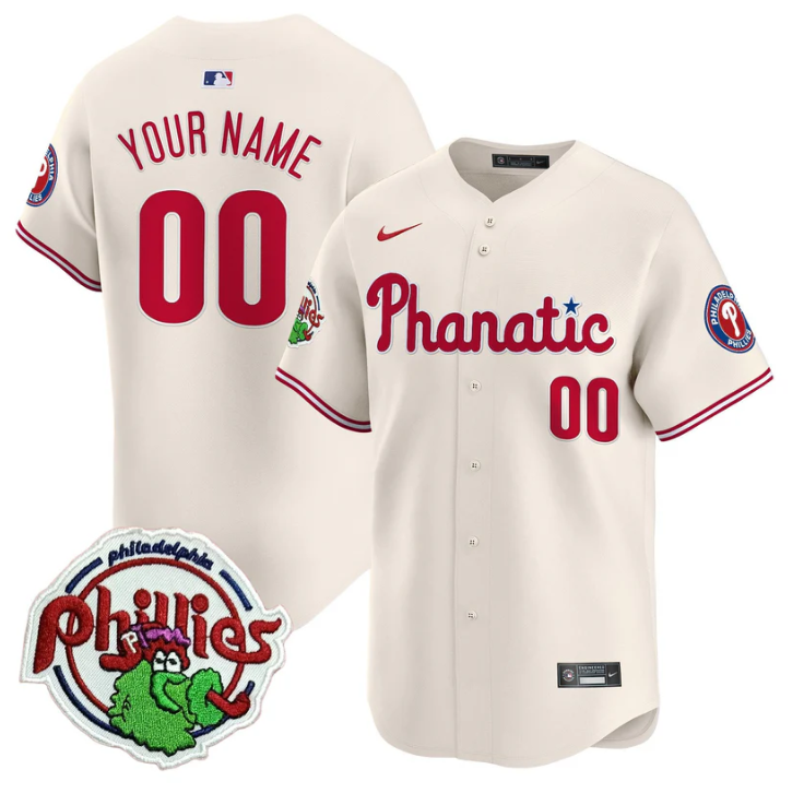 Custom Phillies Jersey Phanatic Patch Vapor Premier Limited Stitched Cream