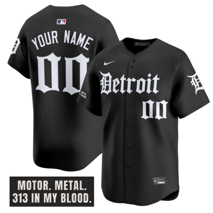 Custom Detroit Tigers Jersey Motor Gothic Edition Vapor Premier Limited Stitched Black