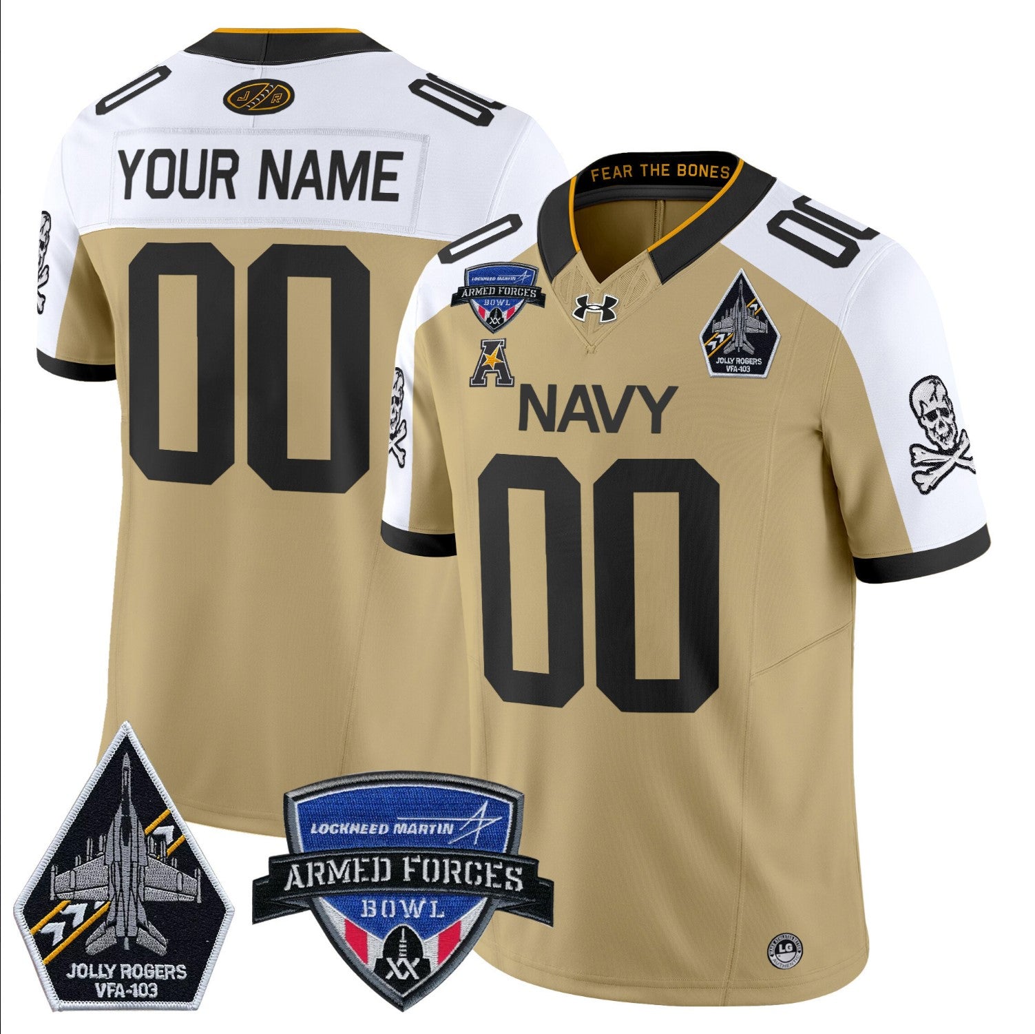 Custom Navy Midshipmen Jersey 2025 Armed Forces Bowl Patch Gold Alternate