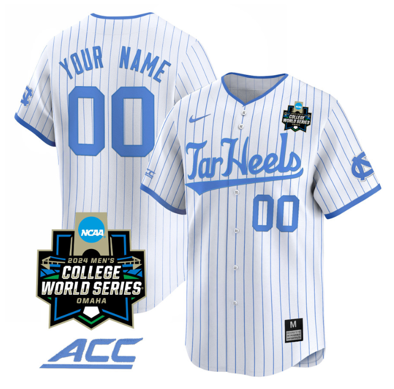 Custom North Carolina Tar Heels Jersey 2024 College World Series Vapor Premier Limited NCAA Baseball Stitched White Pinstripe