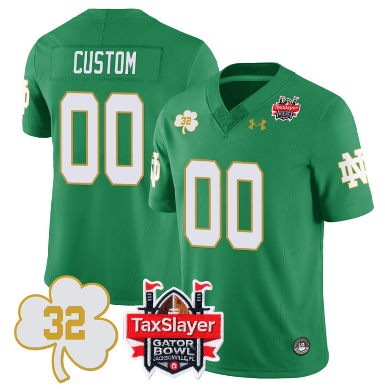 Custom Notre Dame Fighting Irish Jersey Name, Number TaxSlayer Gator Bowl Green