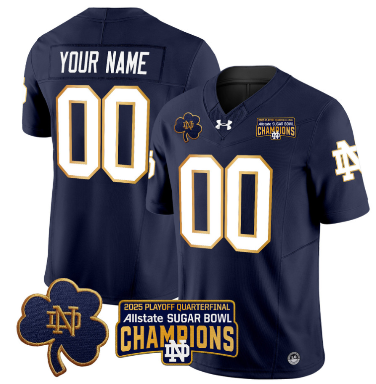 Custom Notre Dame Jersey 2025 Playoff Sugar Bowl Champions Patch Navy
