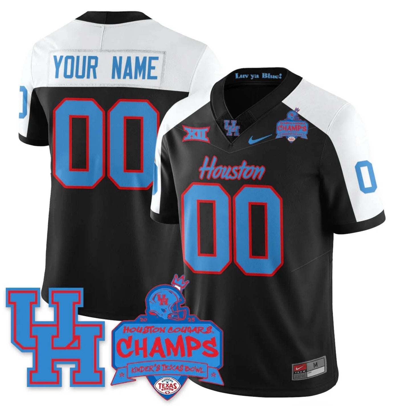 Custom Houston Cougar Jersey 2025 Kinder's Texas Bowl Champions Stitched