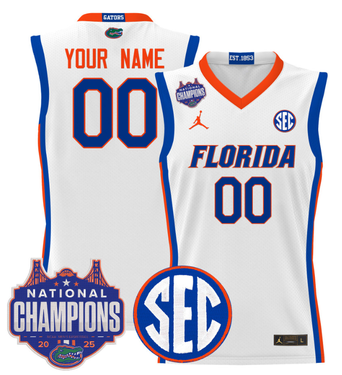 Custom Florida Gators Jersey 2025 National Champions Patch Stitched White