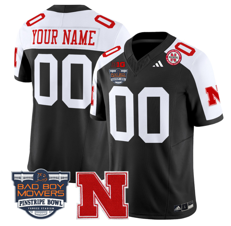 Custom Nebraska Cornhuskers Jersey 2025 Pinstripe Bowl Patch Black Alternate