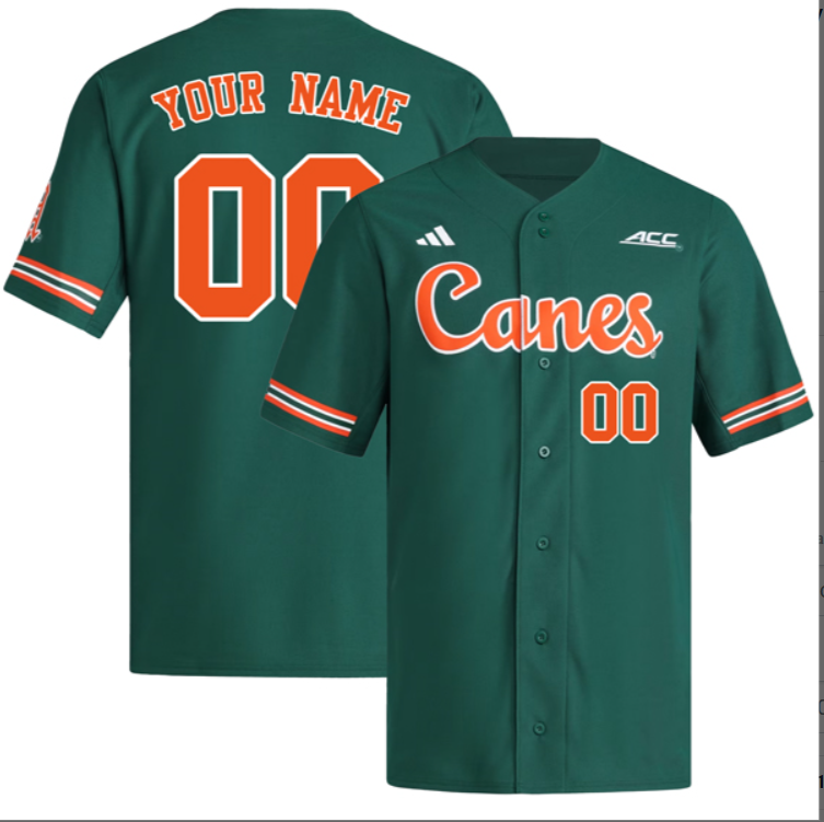 Custom Miami Hurricanes Baseball Green Reverse Retro Jersey Stitched ACC Patch