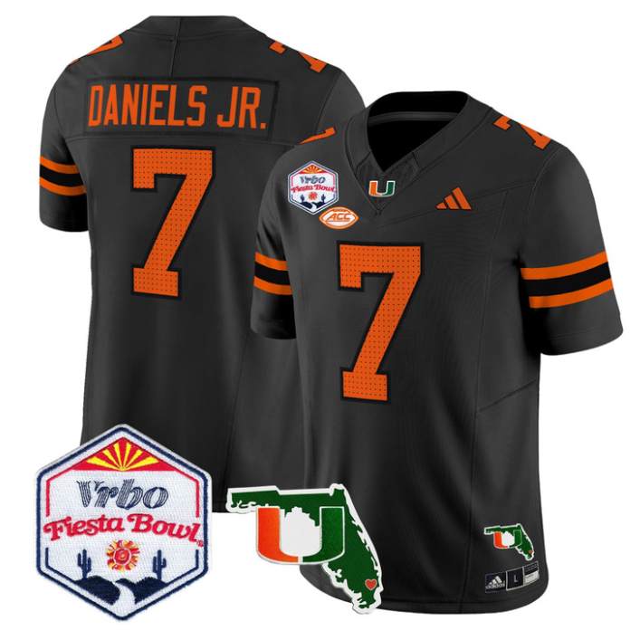 CJ Daniels Jersey #7 Miami Hurricanes 2026 Fiesta Bowl Florida Stitched Black