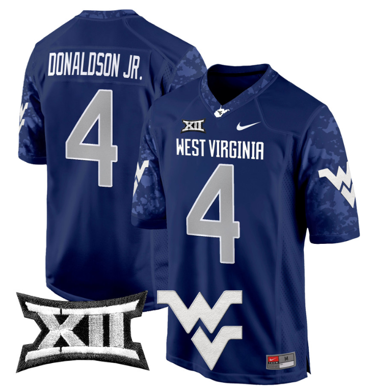 CJ Donaldson Jr Jersey #4 West Virginia Mountaineers Game Football Navy