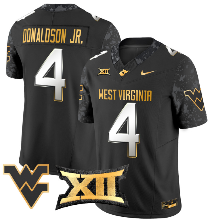 CJ Donaldson Jr Jersey #4 West Virginia Mountaineers Gold Vapor Football Black Limited