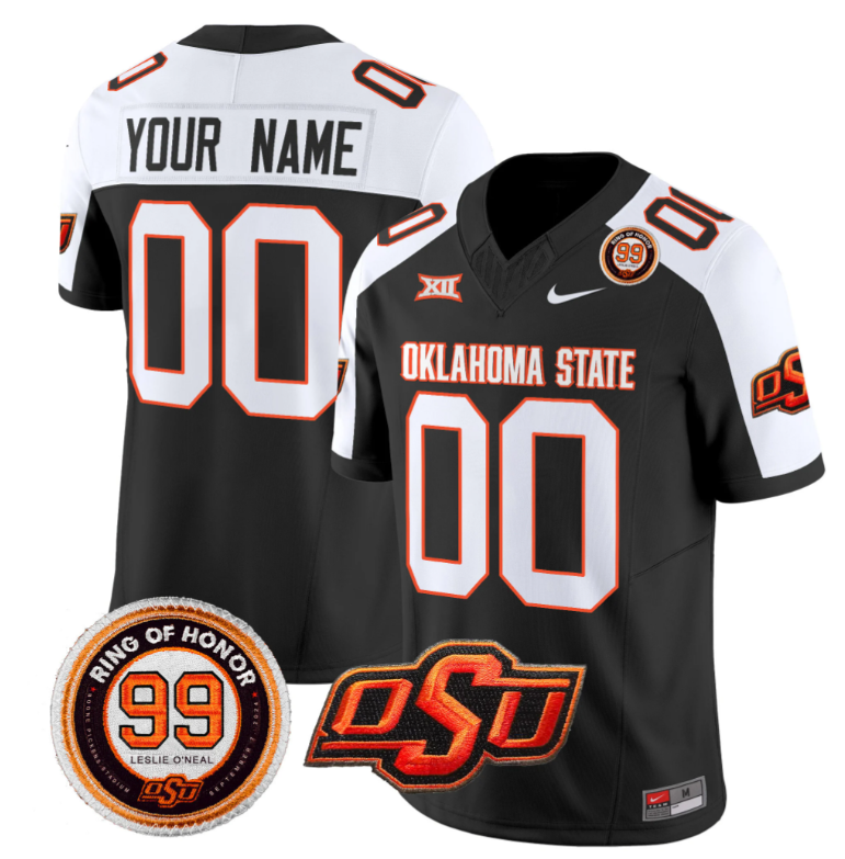 Custom Oklahoma State Cowboys Jersey Name and Number Leslie O'neal Patch Vapor Limited College Football Stitched Black Alternate