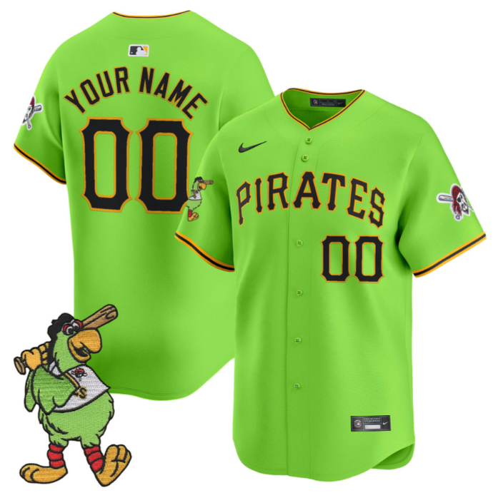 Custom Pittsburgh Pirates Jersey Pirate Parrot Patch Premier Limited Stitched Green