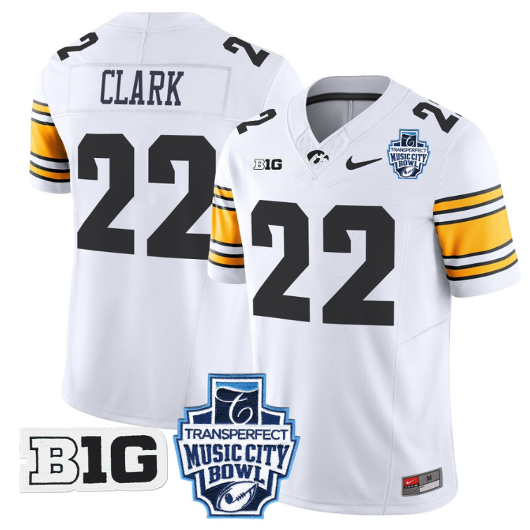 Caitlin Clark Jersey #22 Iowa Hawkeyes 2024 Music City Bowl Patch White