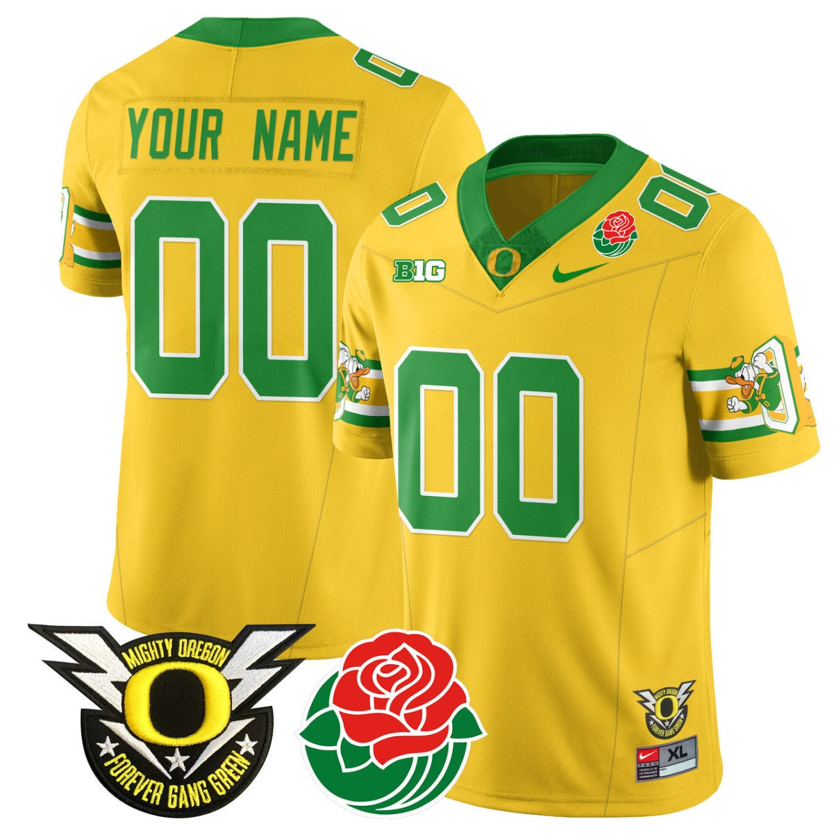 Custom Oregon Ducks Jersey Name, Number 2024 Rose Bowl Patch Stitched Yellow