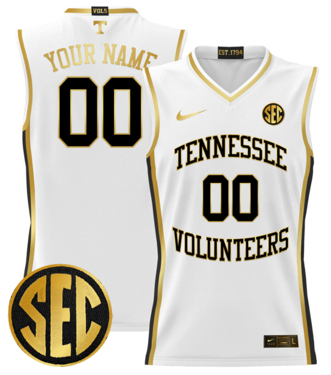 Custom Tennessee Vols Jersey Name, Number 2024 Lightweight Basketball White Gold