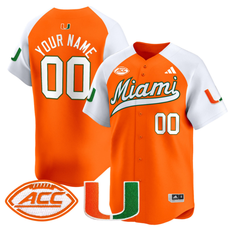 Custom Miami Hurricanes Jersey Name, Number 2024 Baseball Orange Alternate