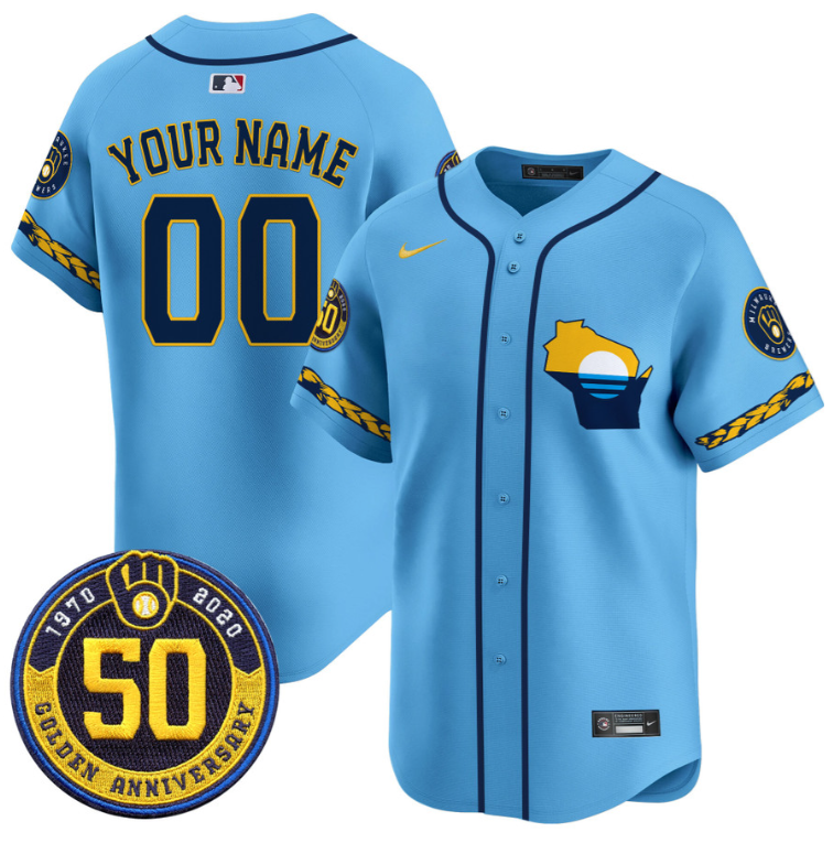 Custom Milwaukee Brewers Jersey Golden 50th Anniversary Patch Premier Limited Stitched Cream